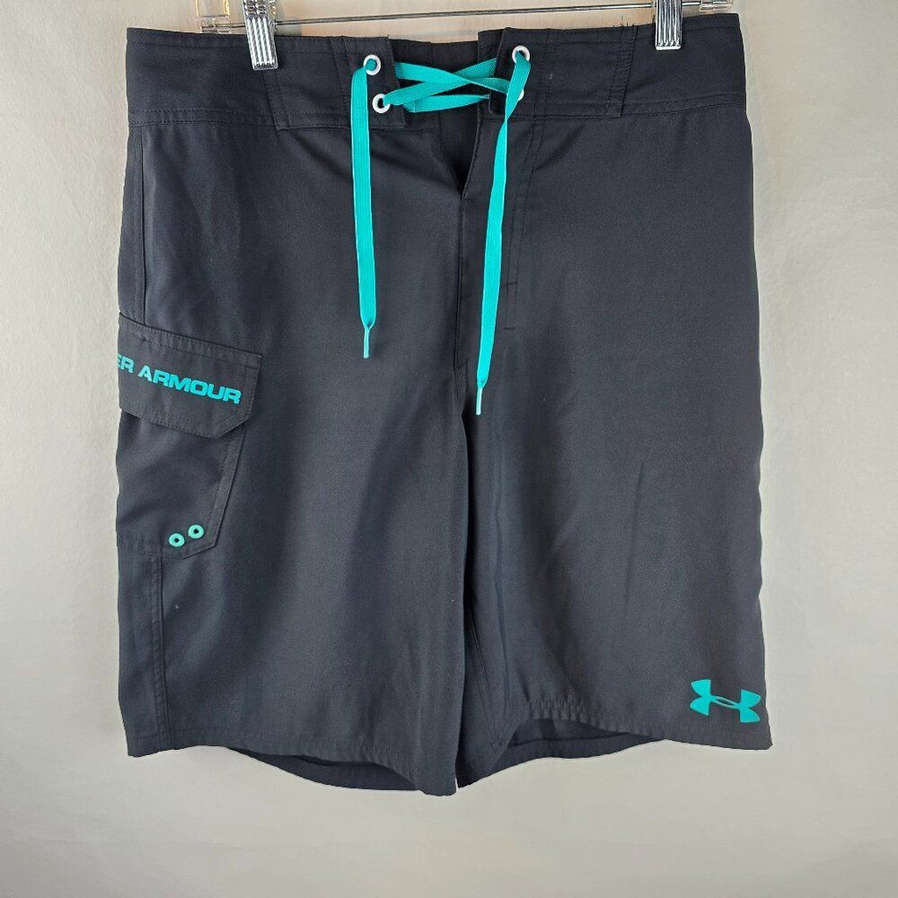 Under Armour Board Shorts Mens 30 Black Beach Swim Trunks Surf Drawstring Pocket